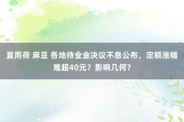 夏雨荷 麻豆 各地待业金决议不息公布，定额涨幅难超40元？影响几何？