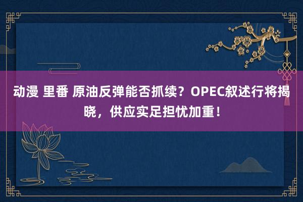 动漫 里番 原油反弹能否抓续？OPEC叙述行将揭晓，供应实足担忧加重！