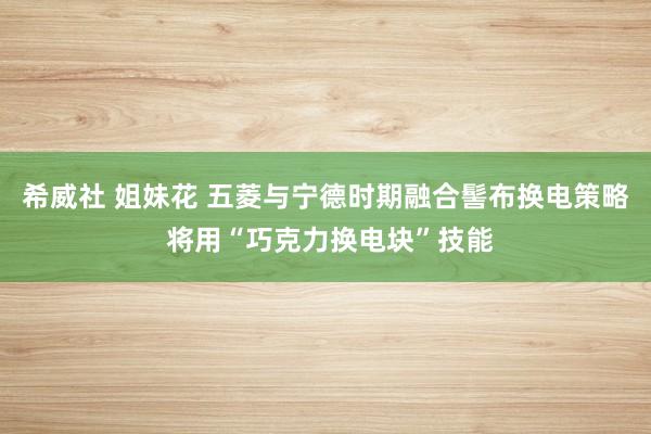 希威社 姐妹花 五菱与宁德时期融合髻布换电策略 将用“巧克力换电块”技能