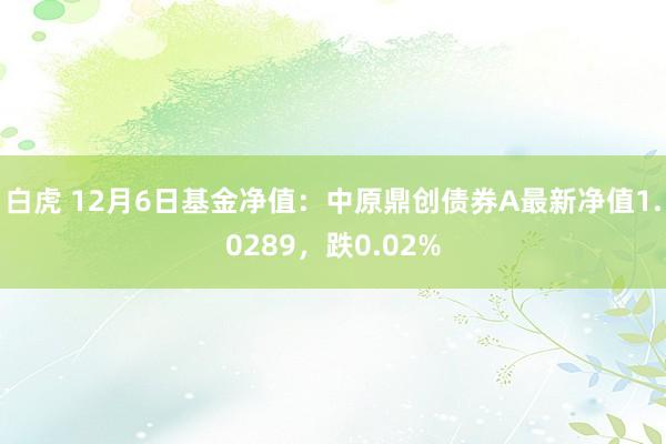 白虎 12月6日基金净值：中原鼎创债券A最新净值1.0289，跌0.02%