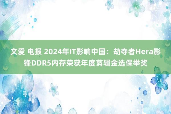 文爱 电报 2024年IT影响中国：劫夺者Hera影锋DDR5内存荣获年度剪辑金选保举奖